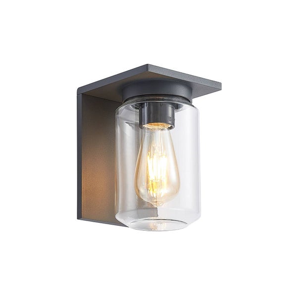 Lucande Wandlampe außen Aluminium Temperglas, Wandleuchte aussen Außenleuchte IP54 Außenlampe 1x E27 ohne Leuchtmittel Außenwandleuchten Garten