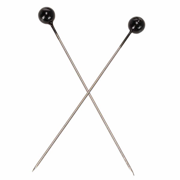 Eine einzelne Stecknadel mit rundem Kopf aus Metall zur Verwendung beim Nähen oder Basteln.