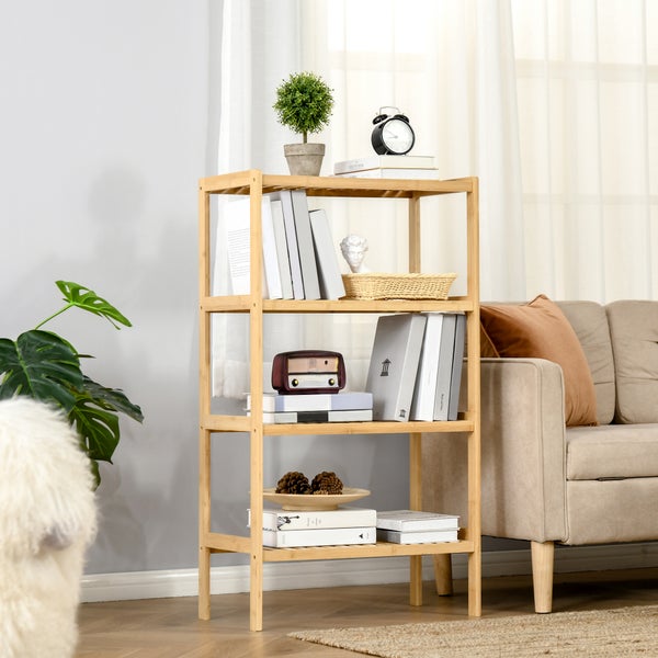 HOMCOM Standregal Bücherregal 4-stufiges Bambusregal Büroregal Lagerregal Aktenregal Küchenregal für Bad Küche Wohnzimmer Schlafzimmer Bambus Natur 62 x 33 x 112 cm