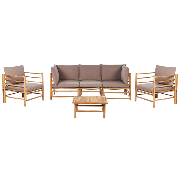 Gartenmöbel Set aus Bambus mit Sofa, zwei Stühlen und Tisch