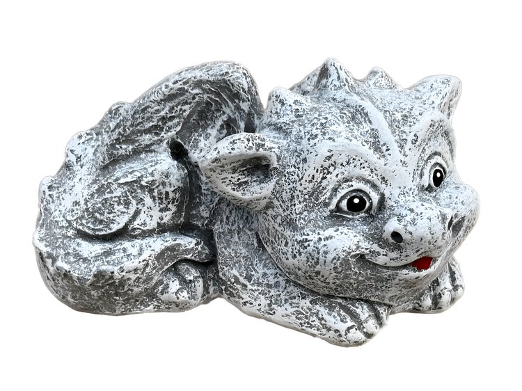 Gartenfigur kleiner liegender Drache in grauer Steinoptik