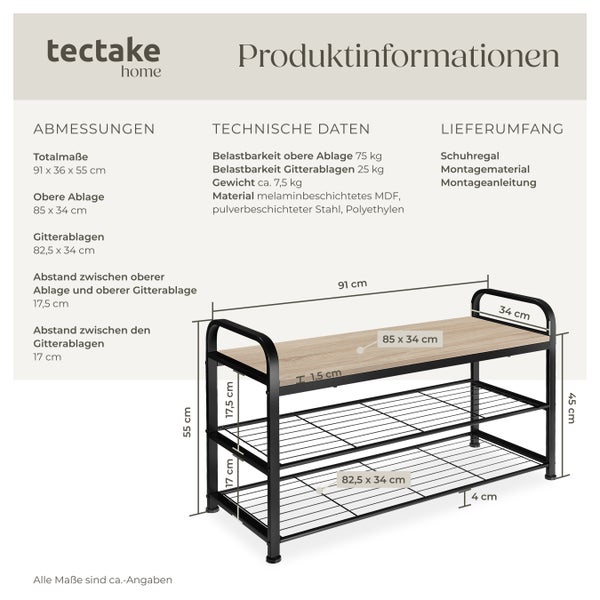 Produktinformationen Schuhregal mit Maßen