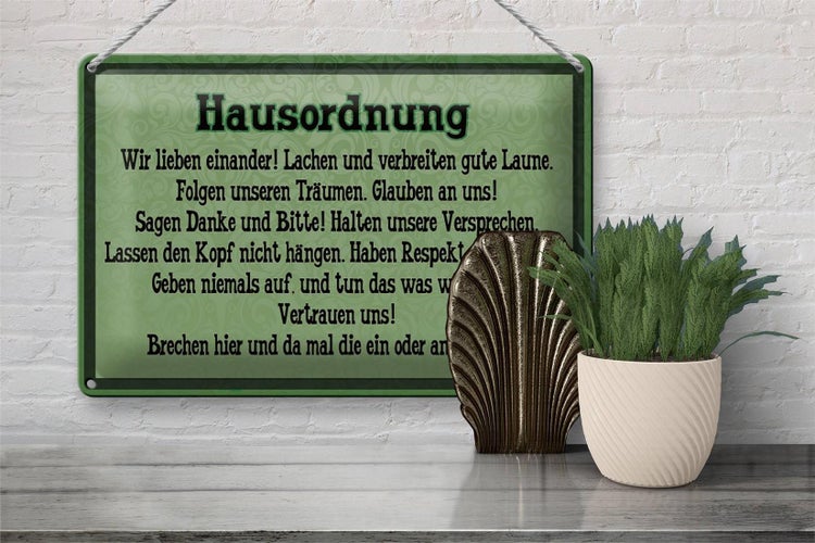 Blechschild Spruch 30x20cm Hausordnung wir lieben einander