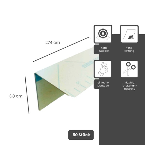 Flexibles Kantenprofil, 274 Zentimeter lang, 3,8 Zentimeter breit, 50 Stück, hohe Qualität, hohe Haftung, einfache Montage, flexible Größenanpassung.