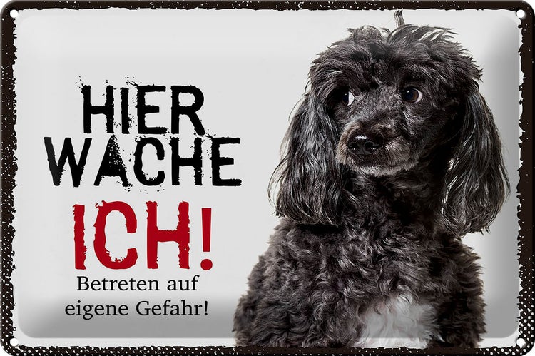 Blechschild Spruch 30x20cm Pudel hier wache ich eigene Gefahr