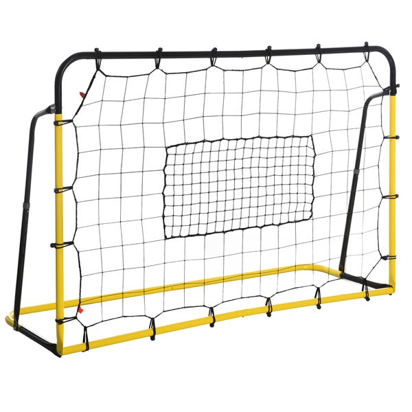 HOMCOM Kickback Fußball Rebounder, Rückprallwand Netz für Fußball, Basketball und Baseball, 184 x 63 x 123 cm, Stahl+PE, Gelb+Schwarz