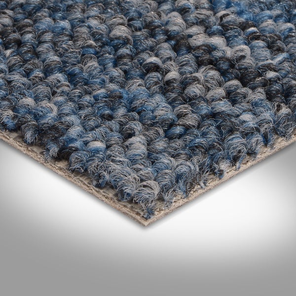 Auslegware Teppichboden mit Schlingen Struktur in Blau meliert mit Vliesrücken 400 cm Breite (Meterware)