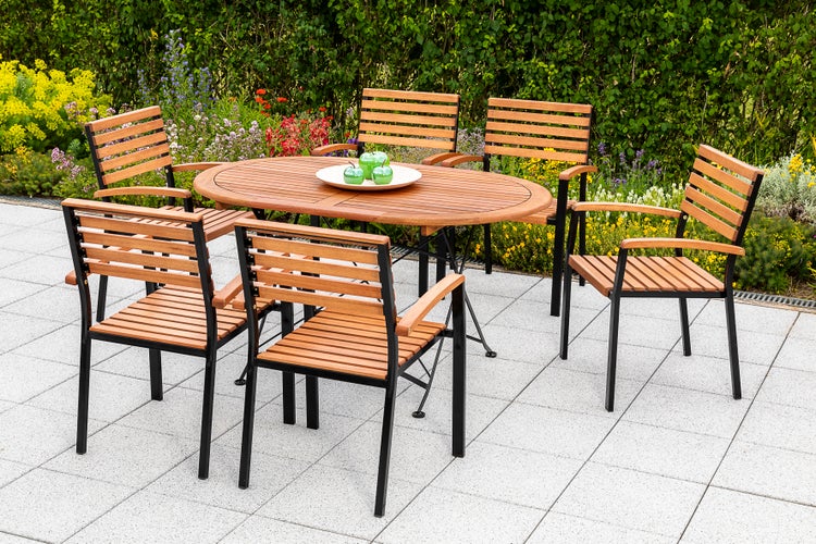 Schlossgarten Gartenmöbelset 7tlg., Stapelsessel, Tisch 140 x 90 cm