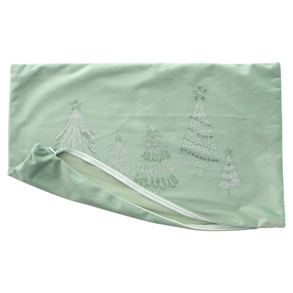 Weihnachtskissenhülle aus Samt mit Tannenbaum Motiv aus Strasssteinen und Reißverschluss