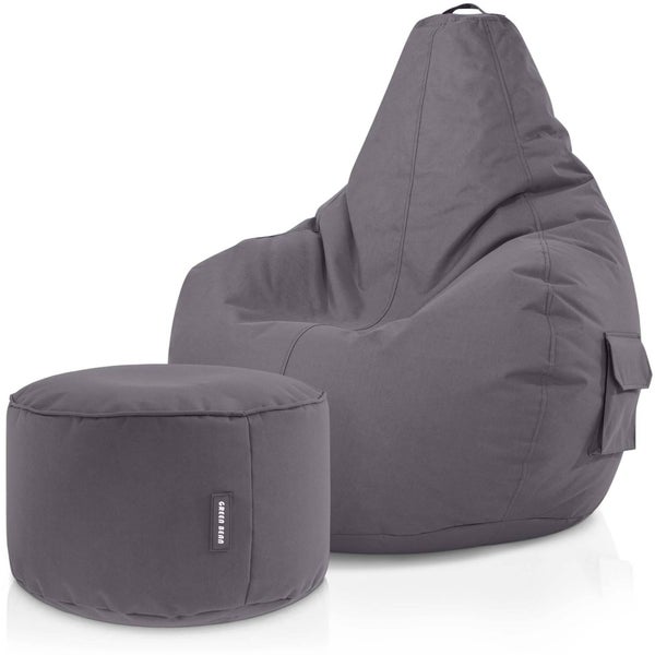 Green Bean© 2er Set Sitzsack + Hocker - fertig befüllt - robust waschbar schmutzabweisend - Kinder & Erwachsene Bean Bag Bodenkissen Lounge Sitzhocker Relax-Sessel Gamer Gamingstuhl Pouf - Anthrazit