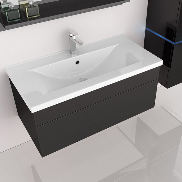 Home Deluxe - Badmöbel-Set - WANGEROOGE BIG Schwarz - Small - inkl. Waschbecken und komplettem Zubehör - Breite Waschbecken: ca. 80 cm I Badezimmermöbel Waschtisch Badmöbelset