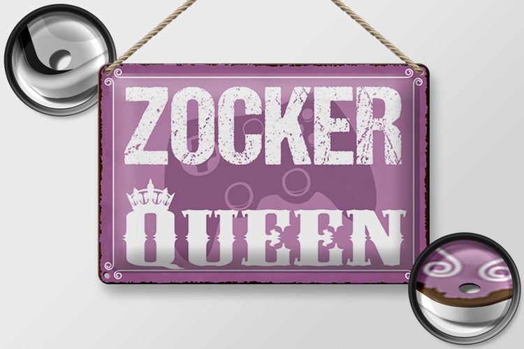 Blechschild Spruch 30x20cm Zocker Queen Controller