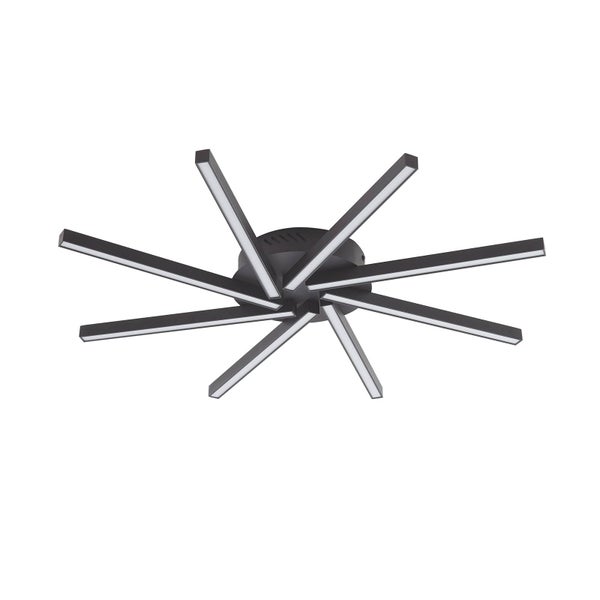 Moderne LED-Deckenleuchte mit mehreren flachen Lichtstäben in sternförmiger Anordnung.