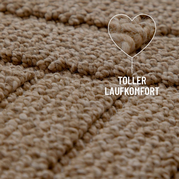 Detailaufnahme eines Teppichs mit Schlingenstruktur, Symbol für Laufkomfort.