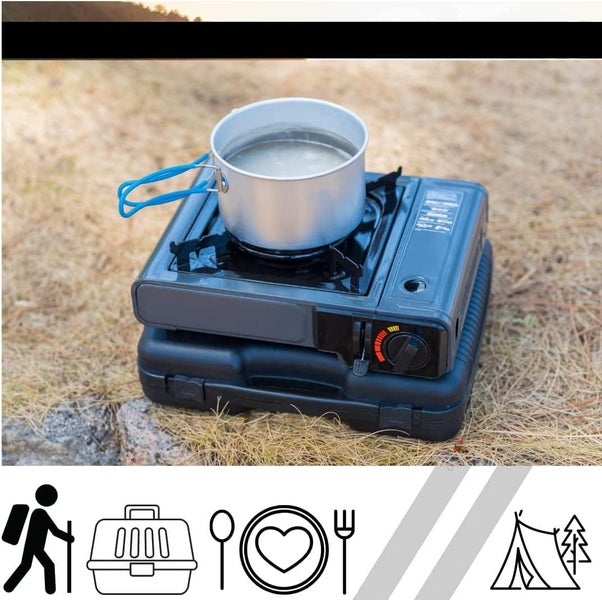 SENA Camping Gaskocher mit 4 Gaskartuschen Campingkocher 1-flammig max. Leistung 2,5 KW