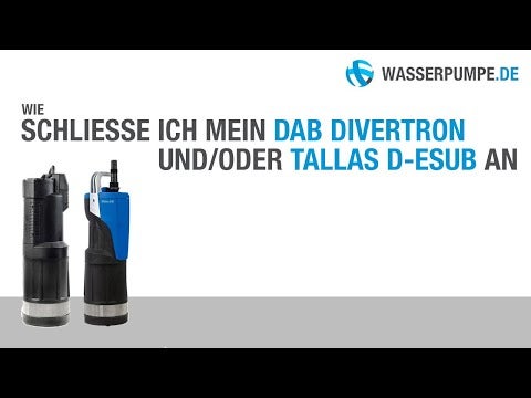 Anleitung zum Anschluss der Tauchdruckpumpen DAB Divertron und Tallas D-ESUB mit Wasserpumpe.de Logo.