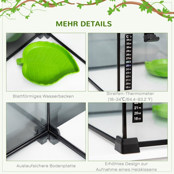 PawHut Reptile Box, 50L x 30B x 25H cm, Gehärtetes Glas, Stahl, Schwarz