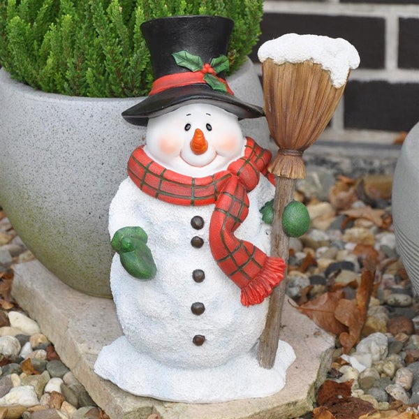 Dekofigur Gartenfigur Schneemann mit Besen