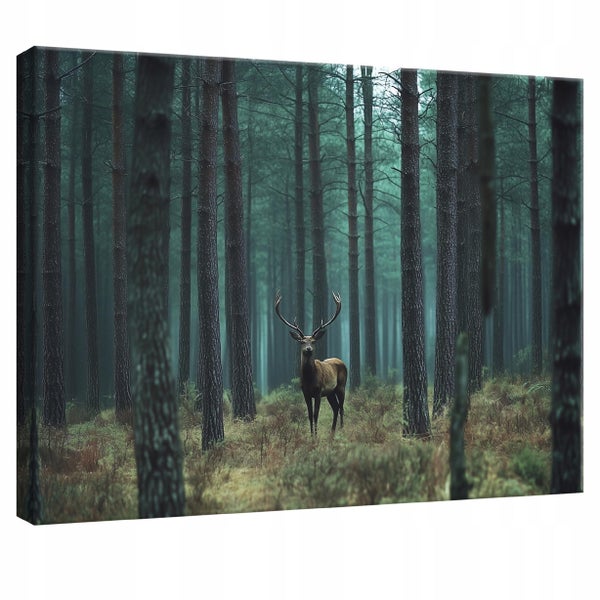 Leinwandbild Hirsch Wald Leinwand Bilder Wandbild Wohnzimmer 60X40 cm