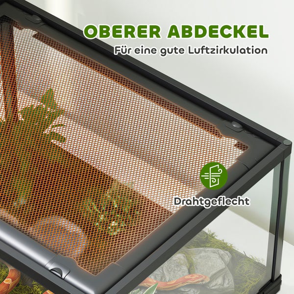 Terrarium-Abdeckung mit Drahtgeflecht für eine gute Luftzirkulation.