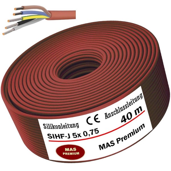 Silikonleitung SIHF-J 5 mal 0,75 Quadratmillimeter als 40 Meter Ring mit Adernquerschnitt