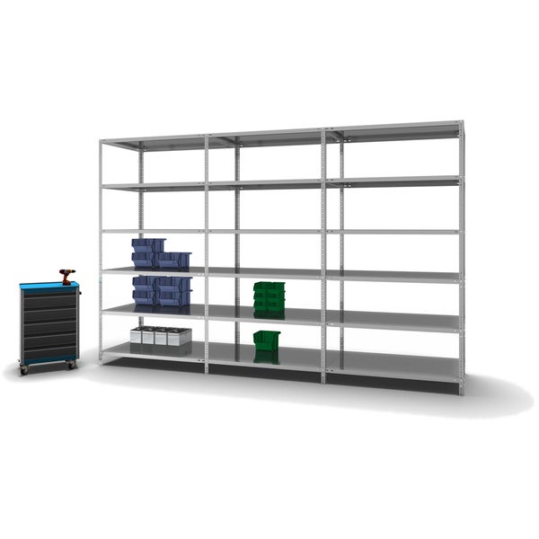 PROREGAL Fachbodenregal Schraubsystem Medium-Duty Grundregal HxBxT 250 x 130 x 80 cm 6 Ebenen Fachlast 200 kg Beidseitig Nutzbar Verzinkt