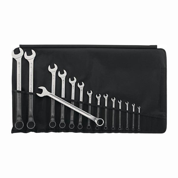 Satz Gabelringschlüssel in einer Werkzeugtasche