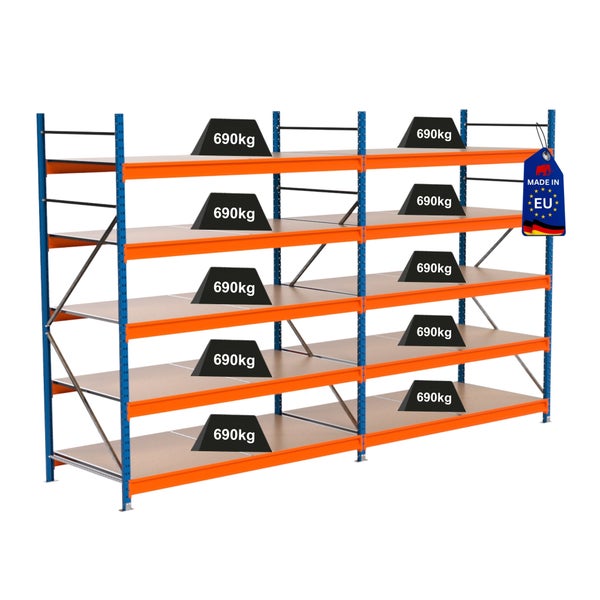 Lagerregal mit Gewicht und Made in EU Kennzeichen