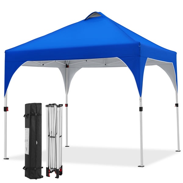 Blauer Faltpavillon mit Tragetasche und Gestell