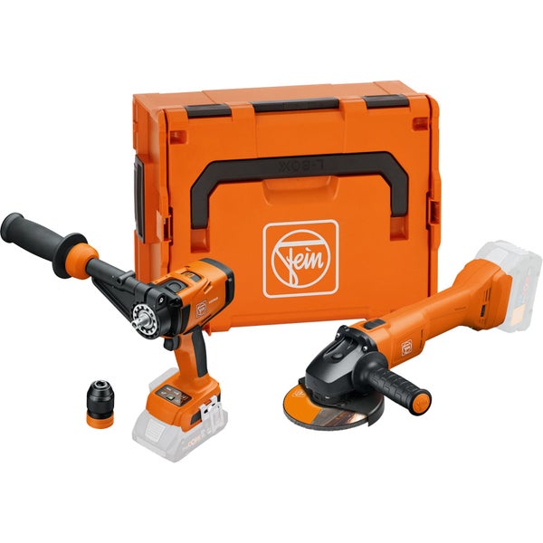 Fein Akku-Bohrmaschine, Akku-Winkelschleifer und Werkzeugkoffer