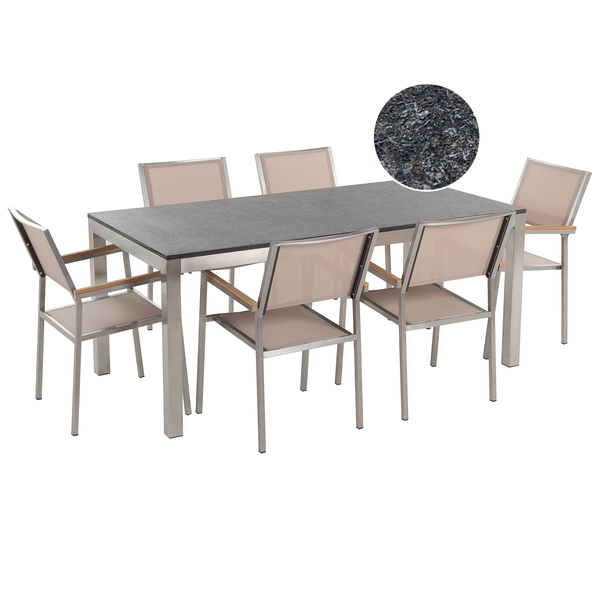 Gartenmöbel Set 6-Sitzer GROSSETO Granit geflammter Schwarz / Beige