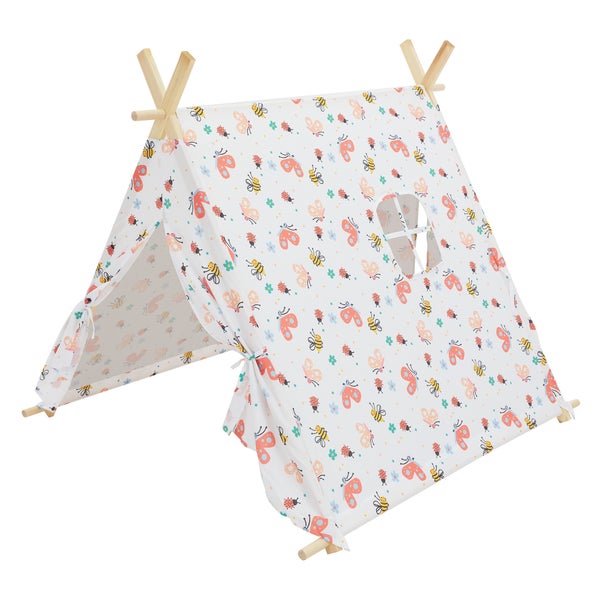 ECD Germany Tipi Spielzelt für Kinder 117x108x105 cm , Indianerzelt Weiß mit bunten Motiven, drinnen/draußen, Teepee Kinderzelt mit 2 Türen und einem Fenster, Kinderzimmer Spielhaus für Mädchen/Jungen