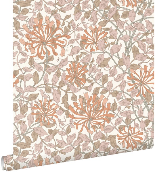 ESTAhome Tapete Blumen Terrakotta und Altrosa - 50 x 900 cm - 131027