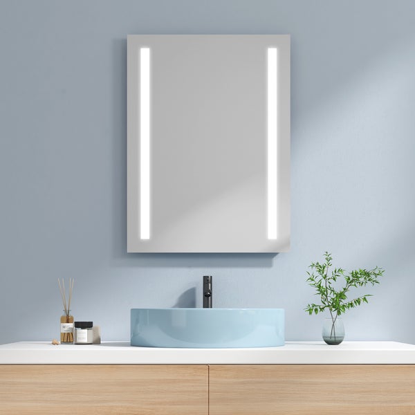 EMKE Badspiegel mit Beleuchtung 80x60 cm, Warm-/Kaltweiß, mechanischer Schalter, Anti-Beschlag Touch-Taste, Memory-Funktion, 5 mm rostfreier Spiegel, IP44, für Badezimmer