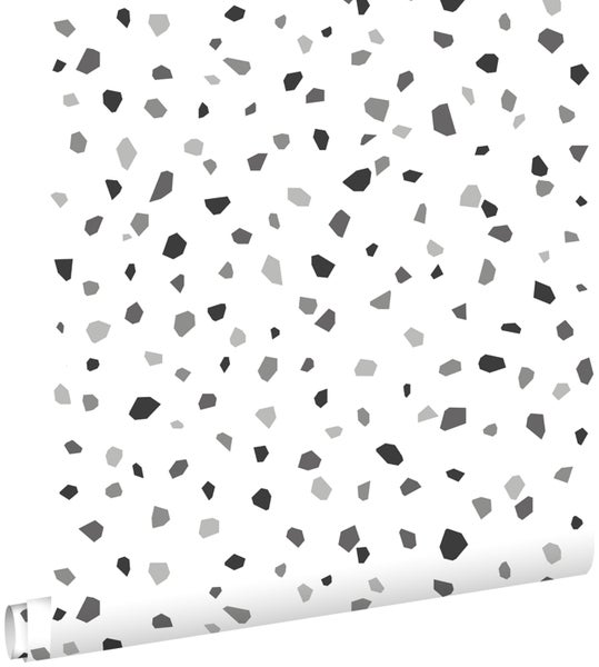 ESTAhome Tapete Terrazzo-Motiv Schwarz, Weiß und Grau - 0,53 x 10,05 m - 139034