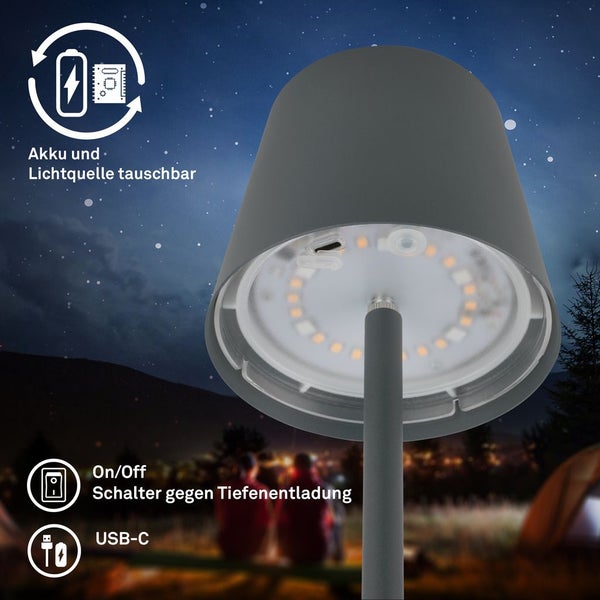 Akku 3er Tischleuchten-Set mit Touch + Ladestation 2,5W 200 lm 2700K + Farbwechsel RGBW H 36 cm Cilano anthrazit