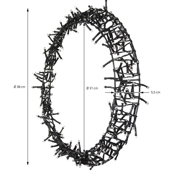LED Lichterkranz in Ringform mit einem Durchmesser von 38 Zentimetern und einer Tiefe von 5,5 Zentimetern.