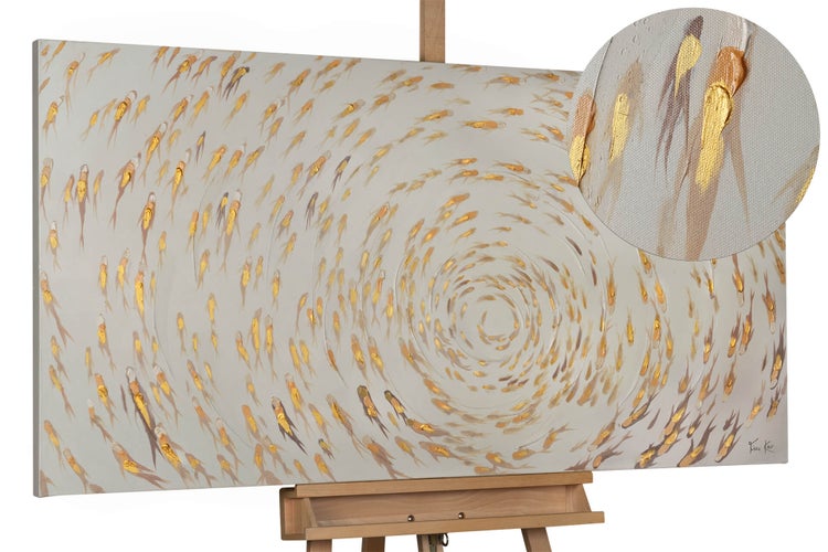 Handgemaltes Gemälde Acrylfarbe 140x70cm Gold