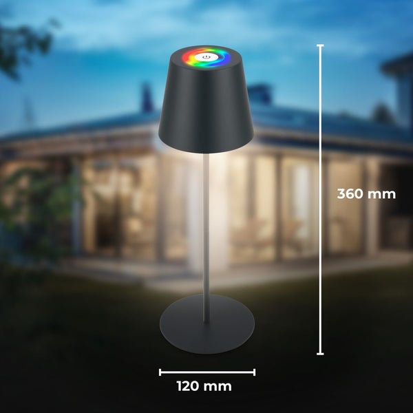 Tischlampe - 2,5W, 200lm, kabellos, led, dimmbar, RGBW, anthrazit