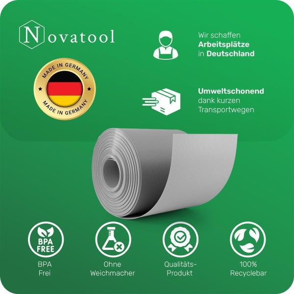 Novatool PREMIUM PP 250m Rollen Sichtschutzstreifen für Doppelstabmattenzaun FENSTER GRAU für 100 Reihen Stabmattenzaun Sichtschutzstreifen langlebig & witterungsbeständig Zaunelemente Sichtschutz