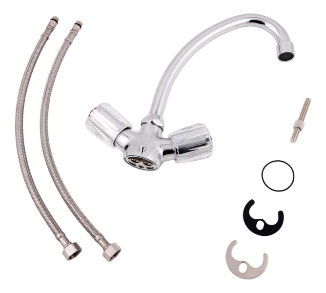 aquaSu® Zweigriffarmatur Standard Plus für Waschtisch oder Spüle, Wasserhahn Bad oder Küche, Waschtischarmatur, Armatur für Badezimmer, Zweigriffmischer Waschbecken, Waschbeckenarmatur Gäste-WC, 062848