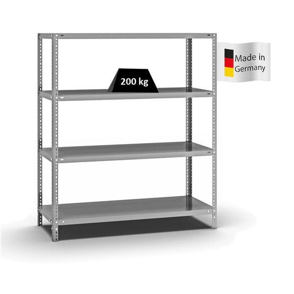 PROREGAL Fachbodenregal Schraubsystem Medium-Duty Grundregal HxBxT 150 x 130 x 50 cm 4 Ebenen Fachlast 200 kg Beidseitig Nutzbar Verzinkt