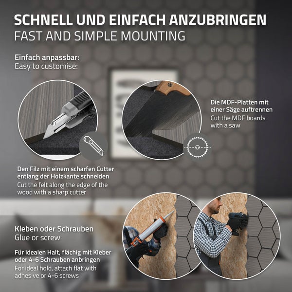 ML-Design 2er Set Akustikpaneele 66x81x2cm für 1m² – Grau, MDF Akustikplatten in Hexagon-Holzoptik, Wandpaneele zur Schalldämmung, Wandverkleidung für Büro, Studio, Schallschutz & Akustikbehandlung
