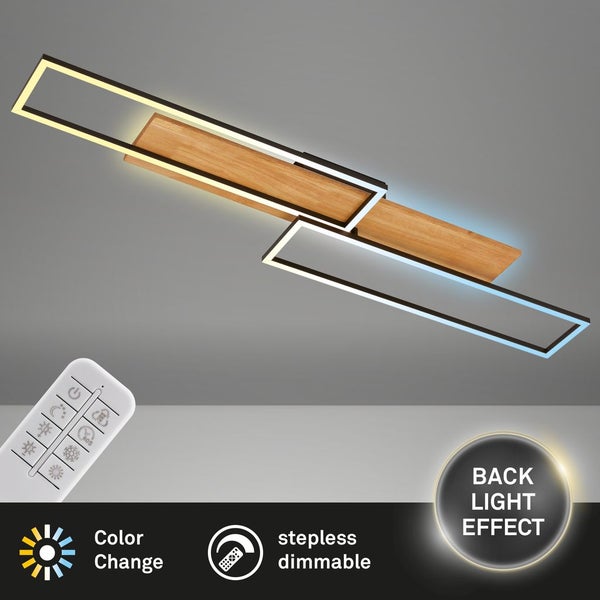 LED Deckenlampe Holz Deckenleuchte Wohnzimmer Dimmbar Fernbedienung Backlight