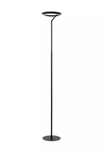 Schwarze Stehlampe mit ringförmigem Lampenschirm