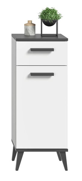 Rocket Badschrank 1 Tür, 1 Schublade weiß,grau. 34 X 31 X 87 cm