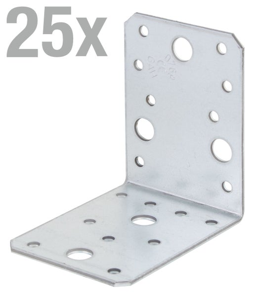 Set mit 25 Stueck Winkelverbinder aus verzinktem Stahl zur Holzverbindung