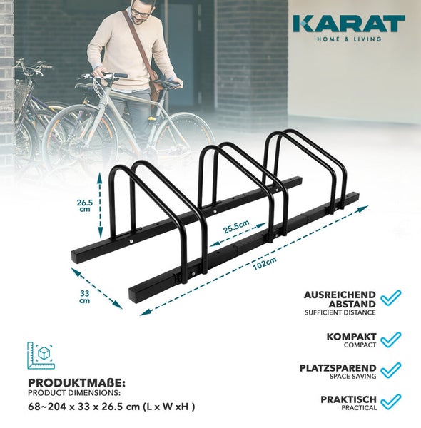 Fahrradständer mit den Maßen 68 bis 204 mal 33 mal 26,5 Zentimeter