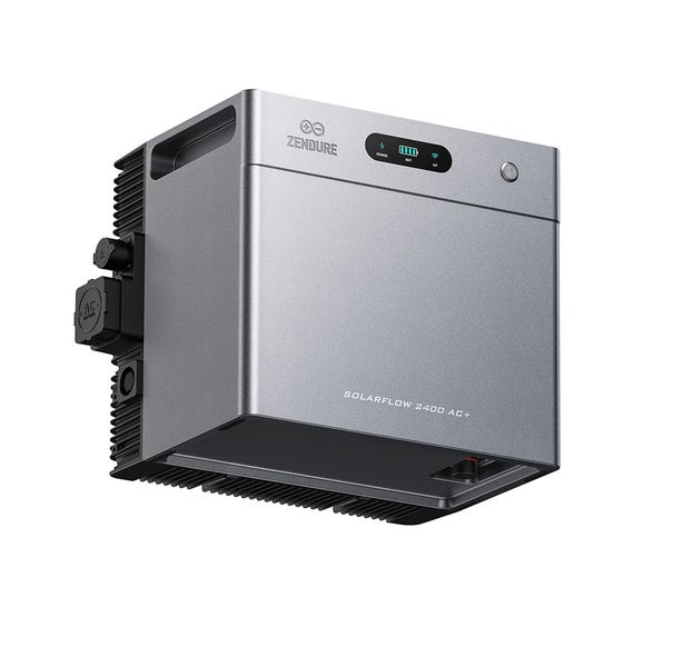Zendure SolarFlow 2400 AC+ Stromspeichersystem mit integriertem Display und Tragegriffen.