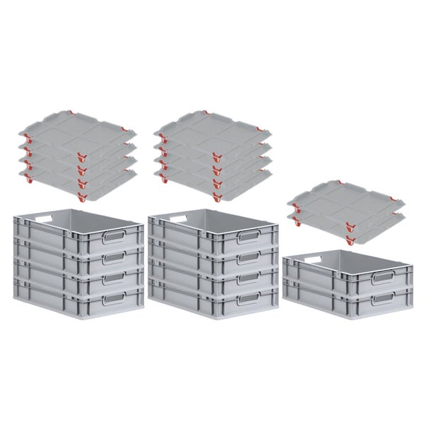 PROREGAL SparSet 10x Eurobox NextGen Grip mit Auflagedeckel mit 4 Roten Schiebeschnappverschlüssen HxBxT 12 x 40 x 60 cm 23 Liter Griffe